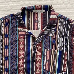 MissLook Short Sleeve Shirt Cotton Blend Geometric Pattern Vacation Shir…